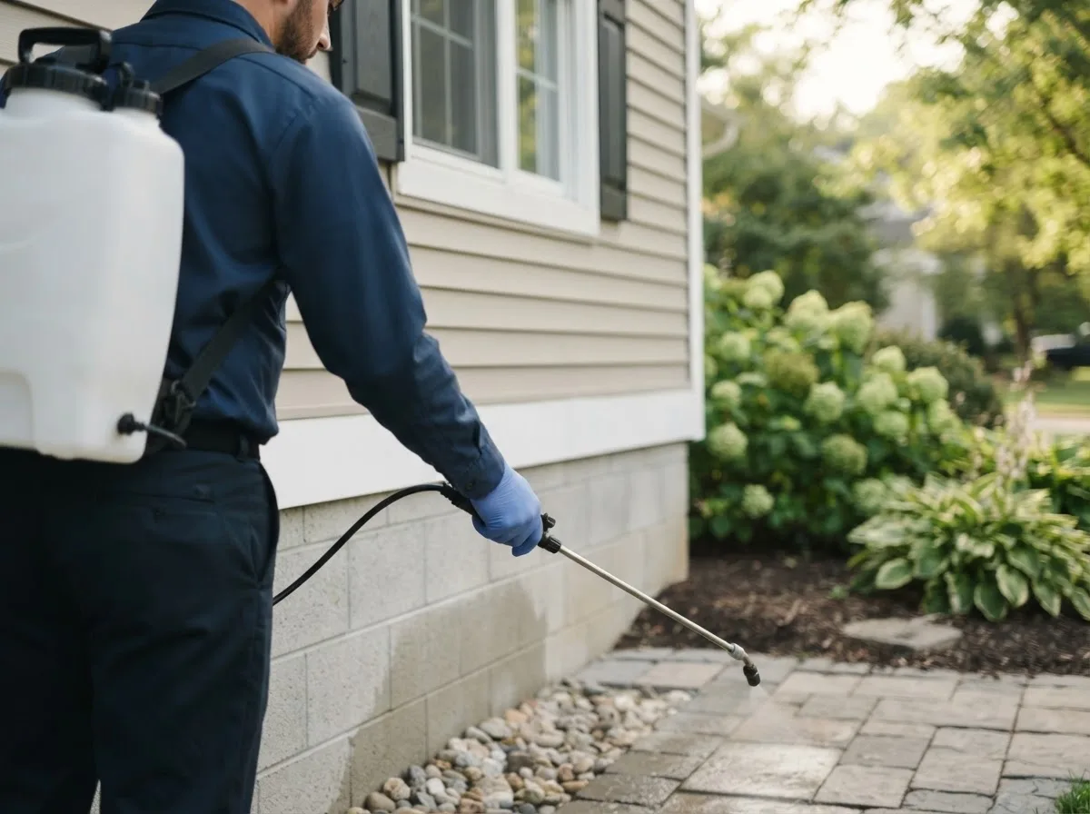 Pest control technician inspecting a home in Delhi, CA